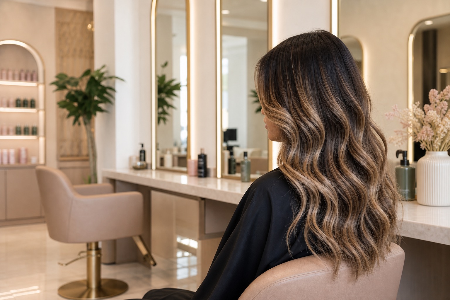 Cheveux balayage dans un salon de coiffure premium
